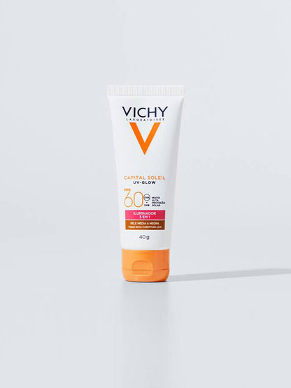 Protetor Solar Com Cor Vichy UV-Glow FPS60 40g - Média a Negra